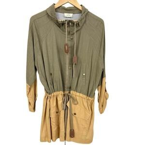 Blu Pepper Linen Cotton Utility Jacket Top Women’s Sz XL Green Mustard Lagenlook